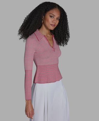 Women's Collared Striped Polo Top