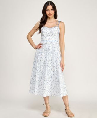 Juniors' Floral Sweetheart Neck Midi Dress