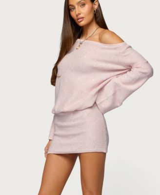 Women's One Shoulder Sequin Knit Mini Dress