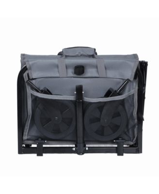 Convertible Folding 4-Wheel Wagon Cart - Heavy Duty Trolley with Bench Seat and Dog Leash, 360 lbs Capacity for Camping, Shopping