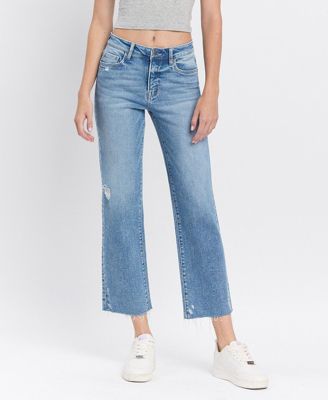 Women's High Rise Distressed Ankle Straight Jeans