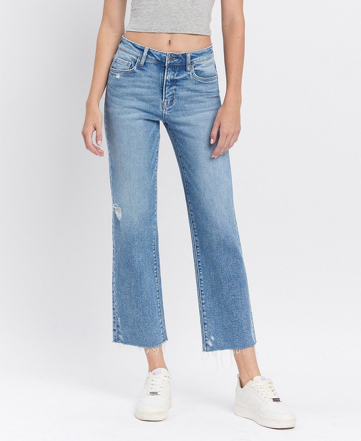 Flying Monkey Women's High Rise Distressed Ankle Straight Jeans view 1 — MAYCSS fashion products