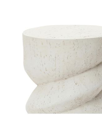 Distressed Round Spiral Outdoor Side Table, 19” MgO Patio Accent