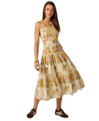 Women's Printed Square Neck Midi Dress