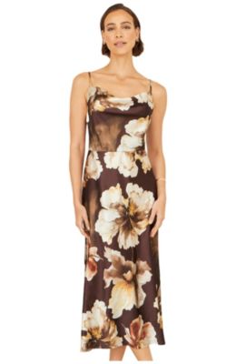 Women's Cowl Neck Satin Floral Dress