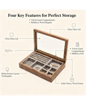 Handcrafted Cherry Wood Jewelry Box with Glass Lid