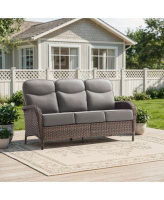 3-Seat Brown PE Wicker Outdoor Couch with Olefin Cushions