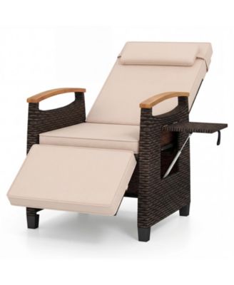 Outdoor Wicker Recliner Chair Rattan Lounge Chair w/ Adjustable Backrest&Footrest Patio