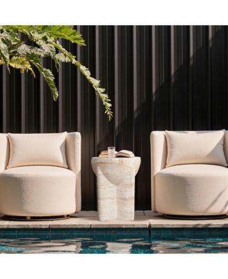 18.3" Marbled Round End Table for Outside, Garden Accent Table, Outdoor Side Tables for Patio