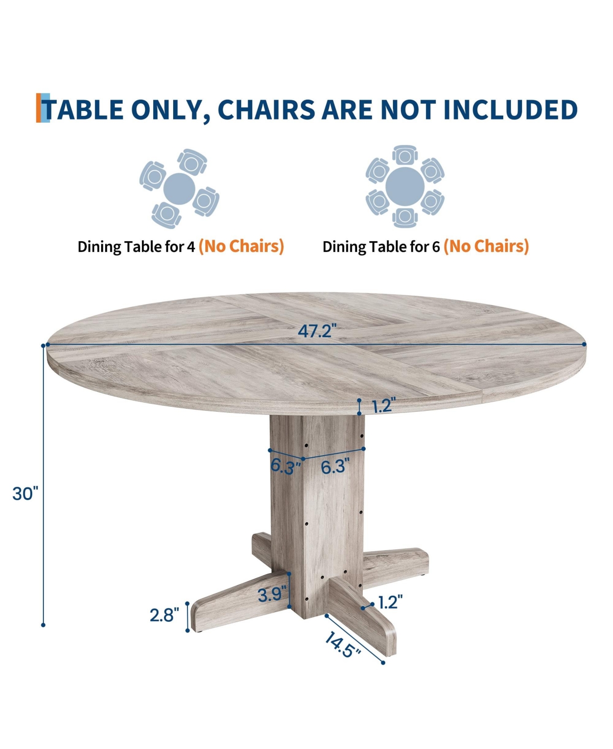 gaomon Round Dining Table for 4-6 People, Dining Room Table with Pedestal Base(Table Only