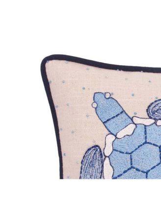 Abstract Oceanic Blue Sea Turtle Graphic Print Embellished Throw Pillow, 10" x 10
