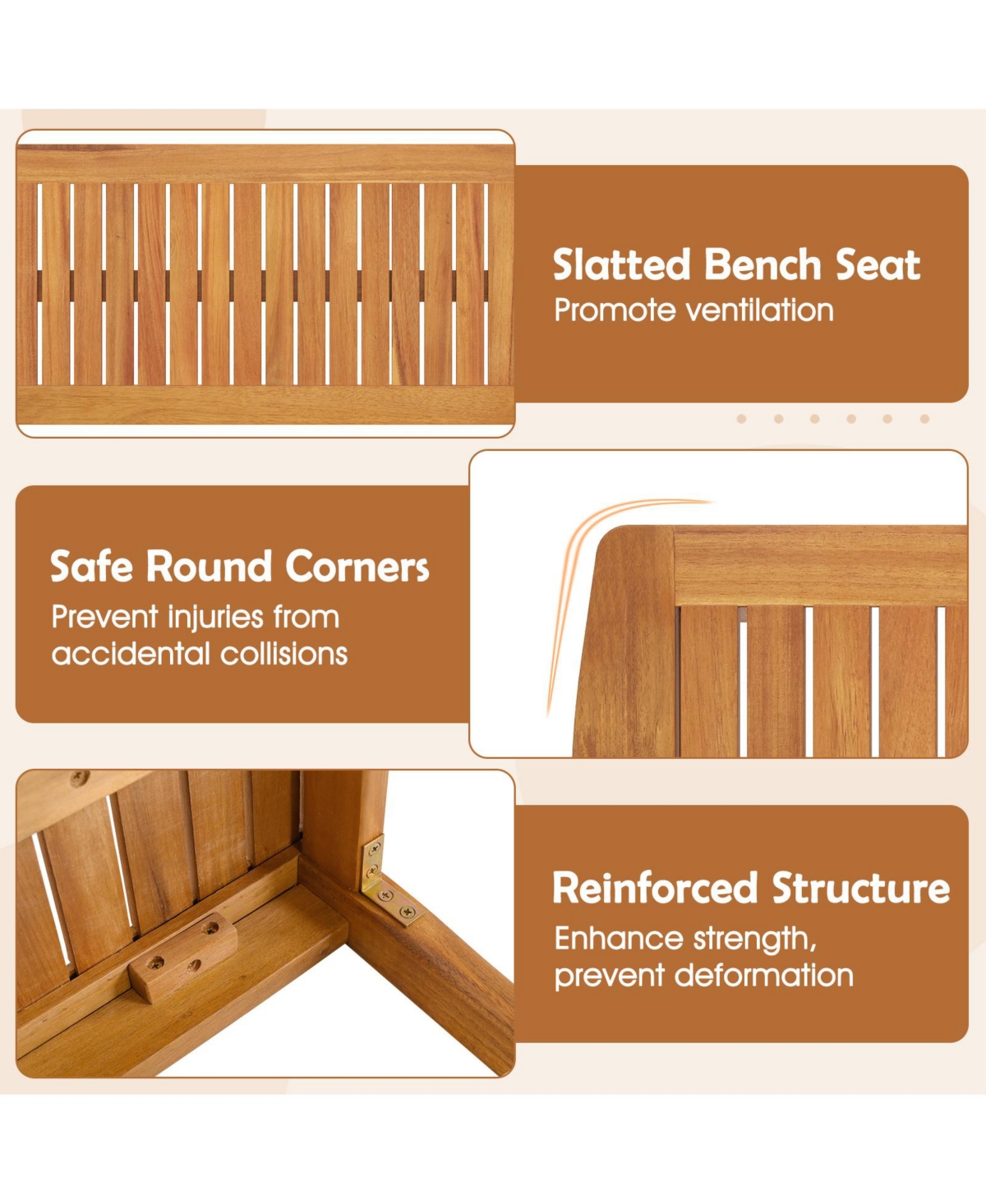 Gymax Long Patio Dining Bench w/ Slatted Seat Backless Wooden Picnic Bench