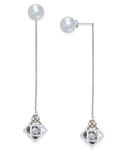 ABS by Allen Schwartz Silver-Tone Imitation Pearl Geometric Linear Earrings