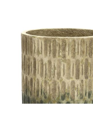 Old-World Brown with Green Bottom 16.5-Inch Tall Round Cement Planter