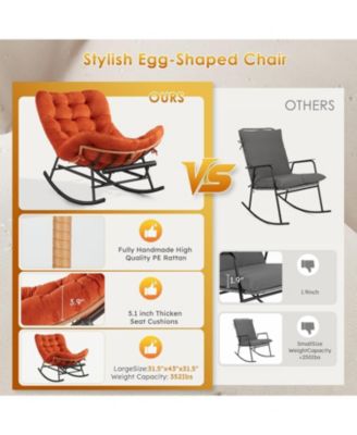 Rocking Papasan Chair with Detachable Flannel Cushion & Extendable Footrest, Cozy Seating for Porch, Lawn & Living Room