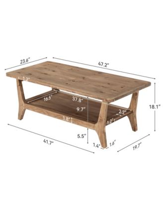 Solid Wood Coffee Table, 47-Inch Living Room Center Table with Shelf, 2-Tier, Smooth Corners, Child-Friendly, Easy Assembly