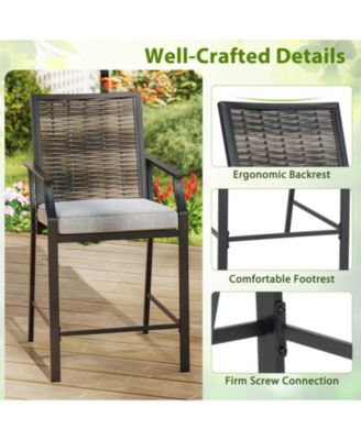 Patio Bar Stools Set of 2 w/ Armrest Fabric Seat & Heavy-Duty Metal Frame