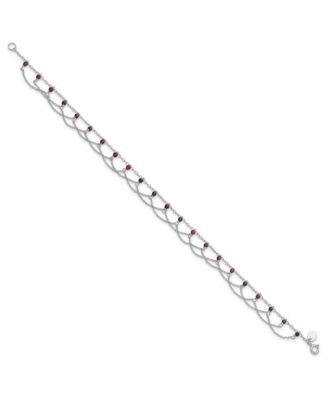 925 Sterling Silver 10 Inch Rhodolite Garnet Beaded Draped Anklet