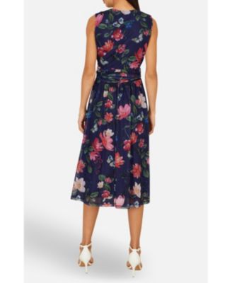 Women's Floral Print Mesh Stretch Midi Dress