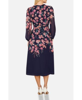 Women's Belted Floral Midi Dress