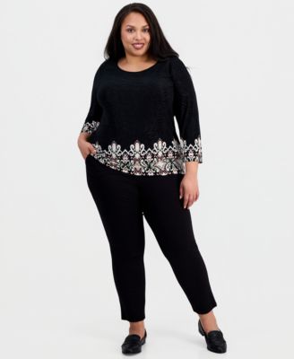 Plus Size Border-Print Jacquard Knit Top, Macy's Exclusive