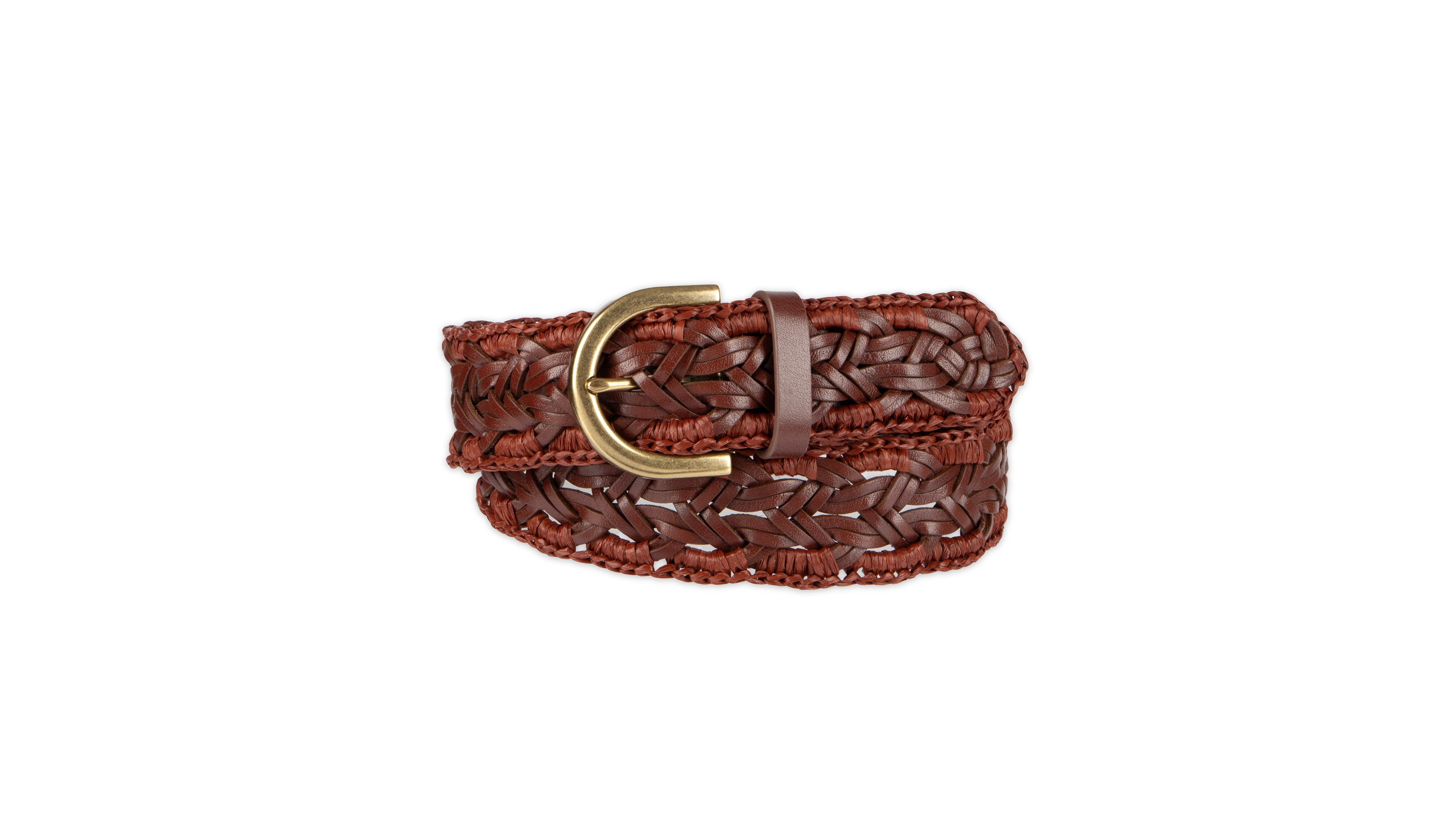 Cole Haan Women's Fully Adjustable Raffia and Leather Braided Belt