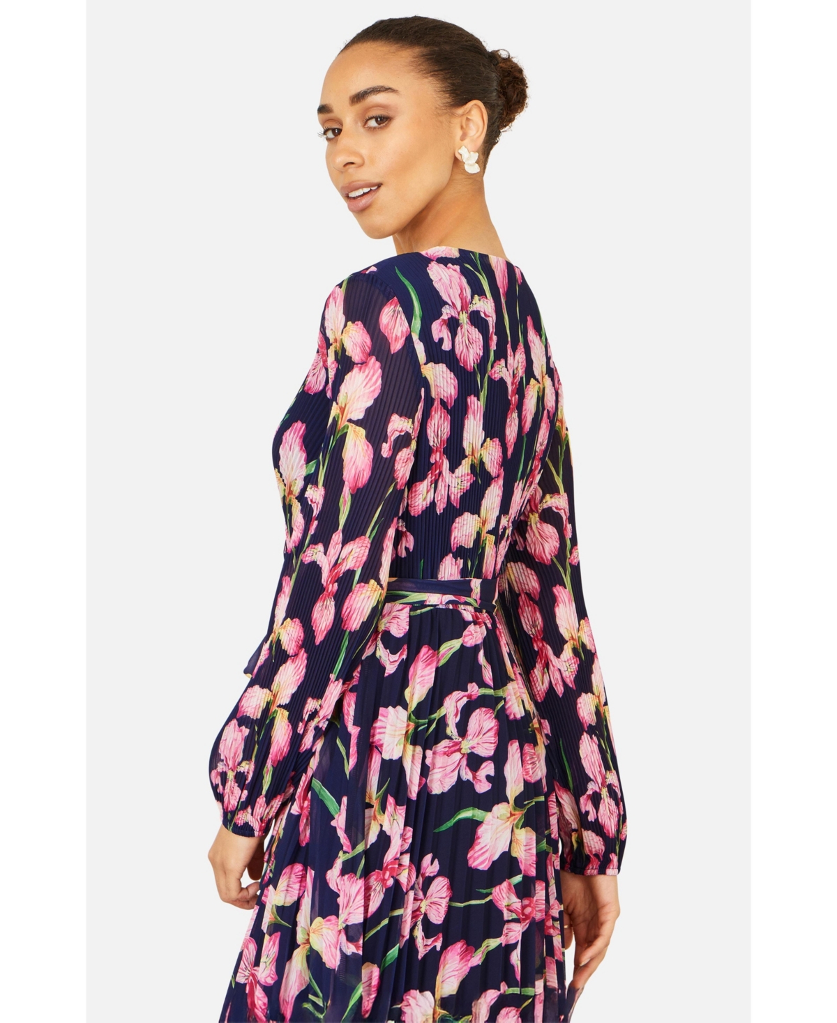 Yumi Women's Orchid Floral Pleated Wrap Maxi Dress
