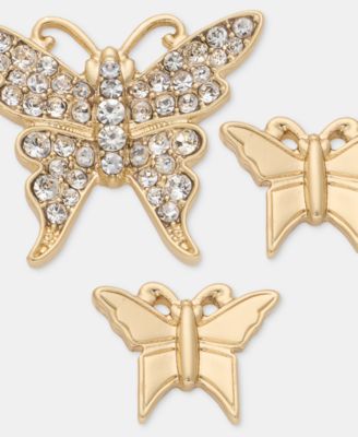 Gold-Tone Boxed Crystal Butterfly Pins, Set of 3 