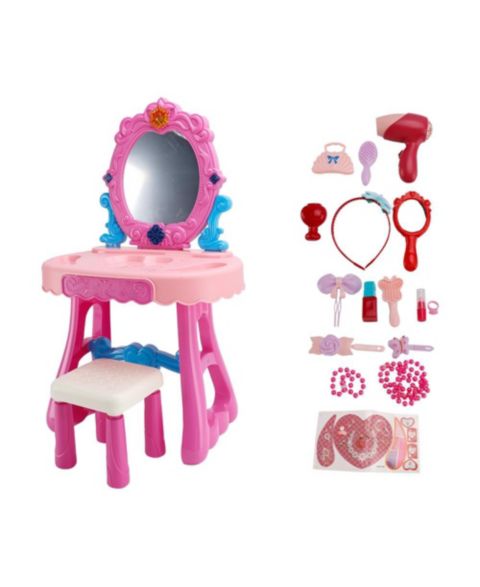 Детские игрушки Bruce & Shark Toddler Vanity Set, Light-Up Mirror with Music, Stool & 29 Pretend Play Accessories, цвет: Розовый