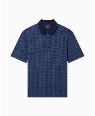 Men's Pique Allover Logo Print Polo Shirt