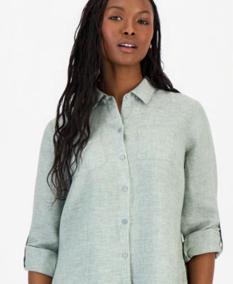 Petite 100% Linen Button-Front Shirt