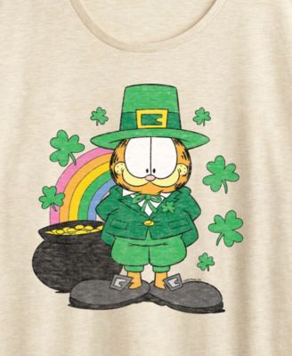 Plus Size Garfield St. Patrick's Day Rainbow Shamrocks Crewneck T-Shirt