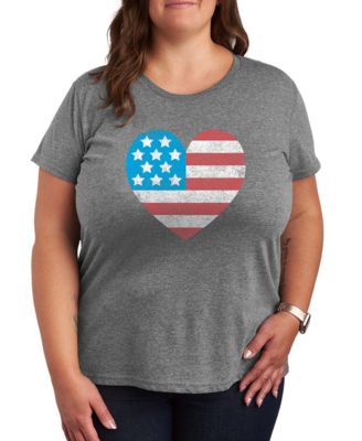Plus Size Instant Message USA Flag Heart Graphic Crewneck T-Shirt