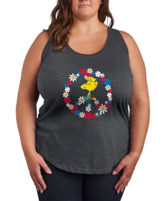 Plus Size Peanuts Woodstock Peace Americana Racerback Graphic Crewneck Tank Top