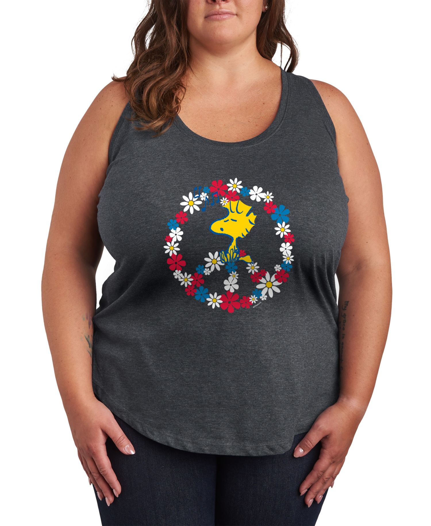 Plus Size Peanuts Woodstock Peace Americana Racerback Graphic Crewneck Tank Top