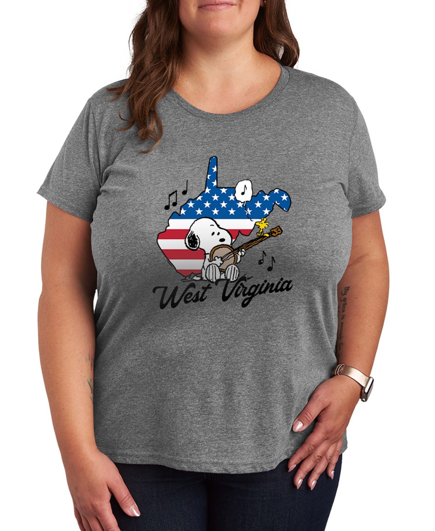 Plus Size Peanuts West Virginia Snoopy Graphic Crewneck T-Shirt
