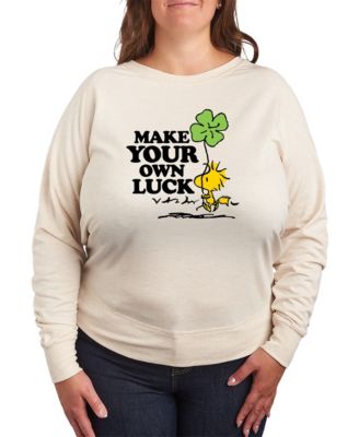 Plus Size Peanuts St. Patrick's Day Woodstock Make Your Own Luck French Terry Graphic Crewneck T-Shirt