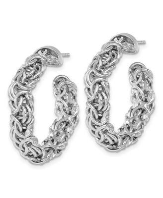 925 Sterling Silver Italian Rhodium plated Byzantine Hoop Earrings 30x7.5mm 30.5x29.3mm Wide 7.5mm Thick Hoop Earring