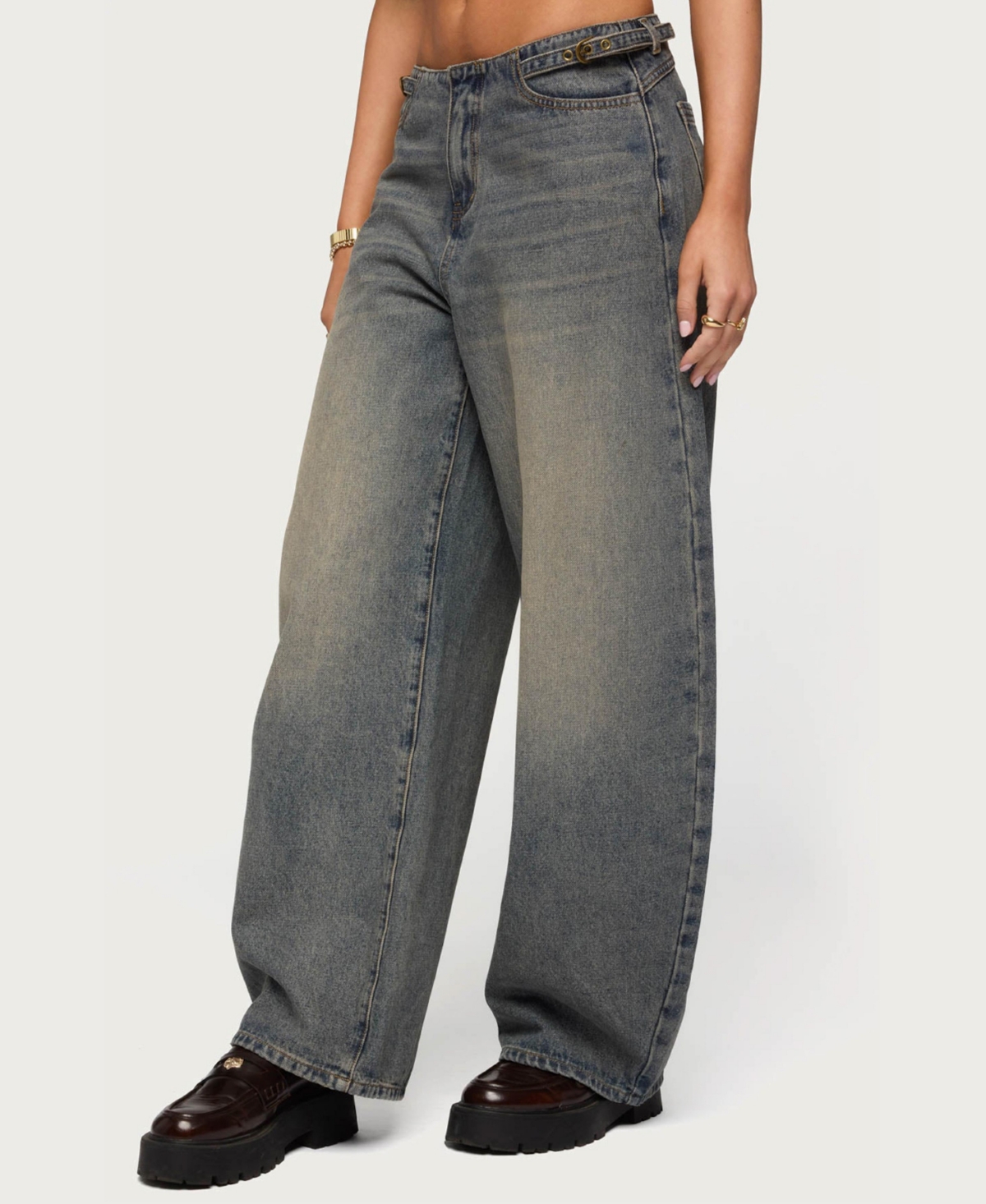 Edikted Women's Side Belt Low Rise Barrel Jeans