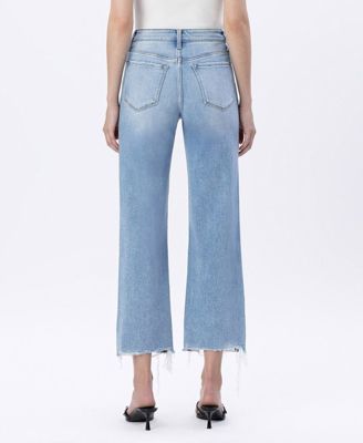 Women's High Rise Distressed Crop Slim Wide Leg Jeans