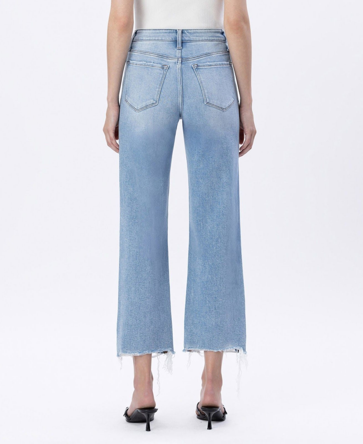 Flying Monkey Women's High Rise Distressed Crop Slim Wide Leg Jeans