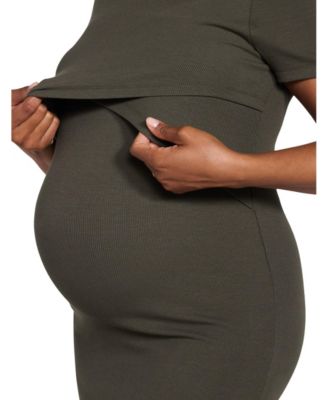 Maternity Motherhood Crew Neck Short Sleeve Nursing Midi Dress