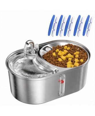 3L Stainless Steel Cat Water Fountain Dual Bowl for 2 Cats