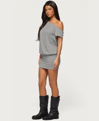 Women's Striped Off Shoulder Cutout Mini Dress