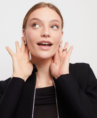 White Facted Glass Earrings