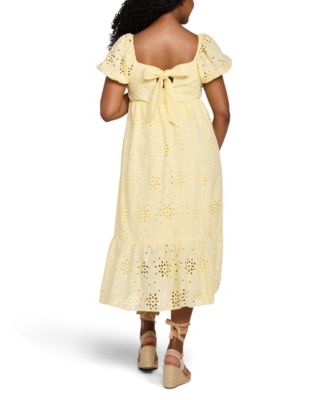 Maternity Motherhood Smocked Bodice with Puff Sleeves Midi Dress