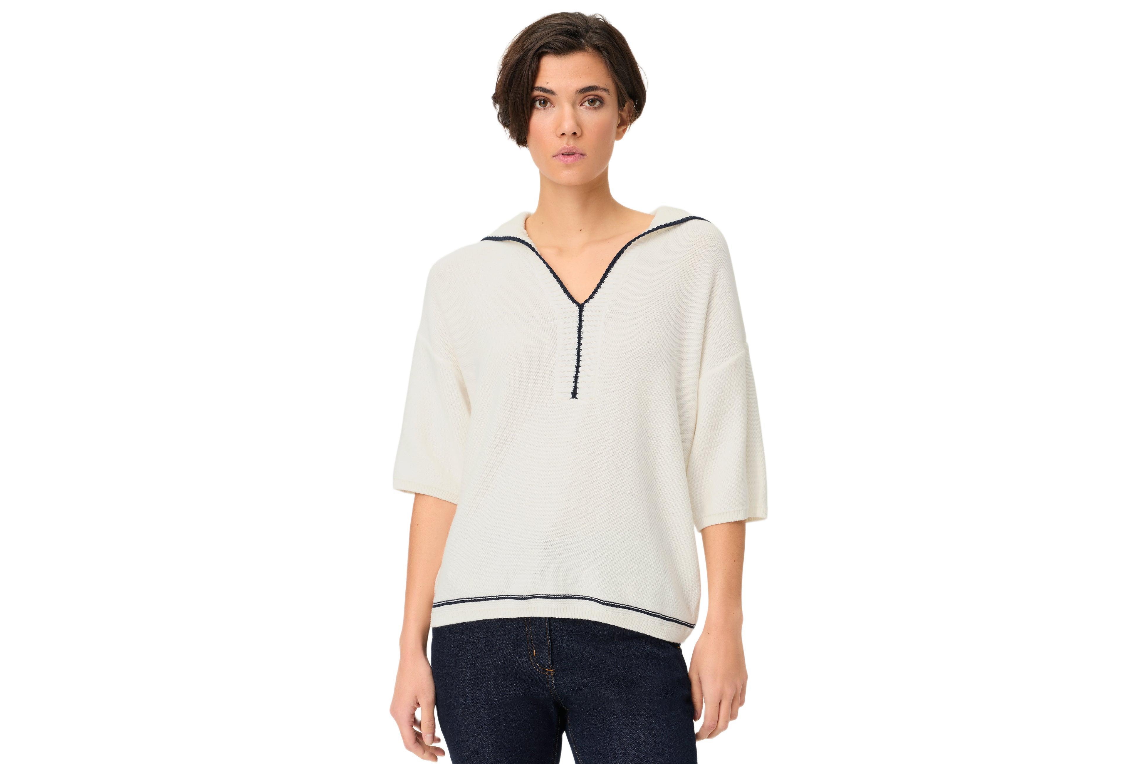 Olsen Women's Split-Neck Polo Sweater