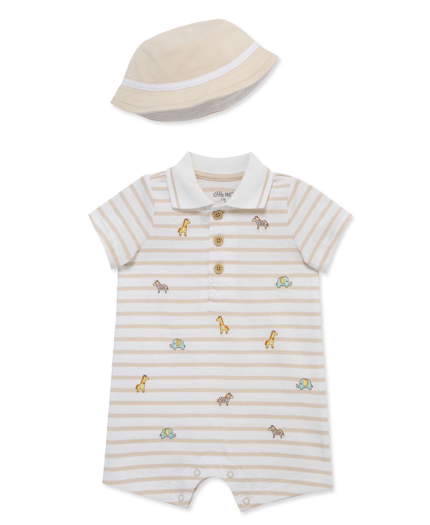 Комплект Little Me Safari Romper & Bucket Hat, 2-Piece Set для мальчиков-малышей, цвет: Белый / Бежевый — фото 1