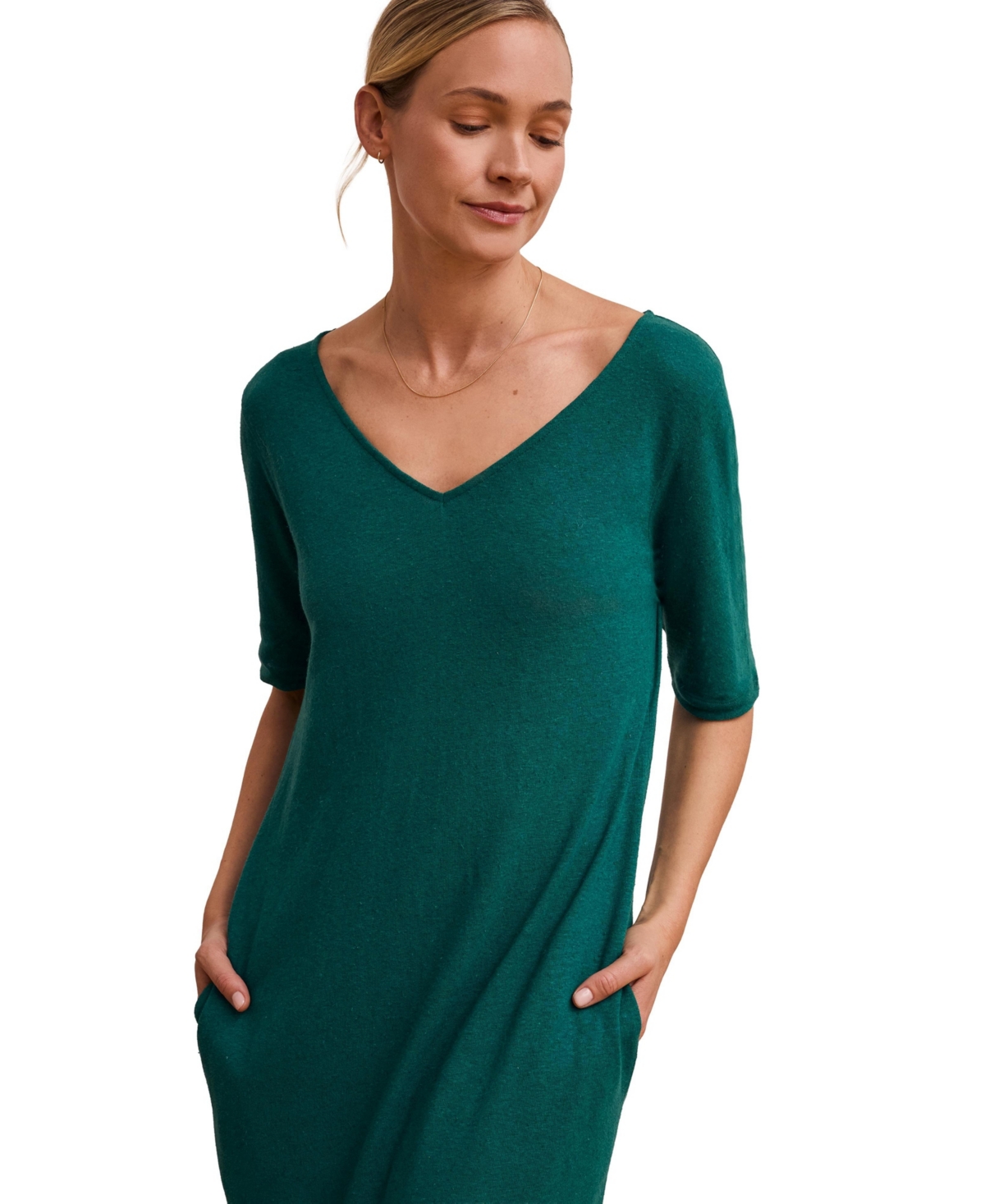 Celtic & Co. Women's Linen Blend V-Neck Midi Dress