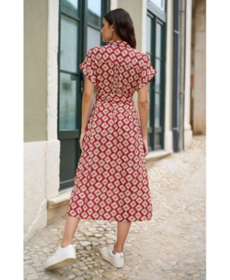 Women's Belted Midi Shirt Dress